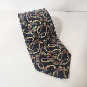 Fox‎ & Chave Mens Silk Tie Navy Blue Equestrian Stirrup Ribbon Made in Italy